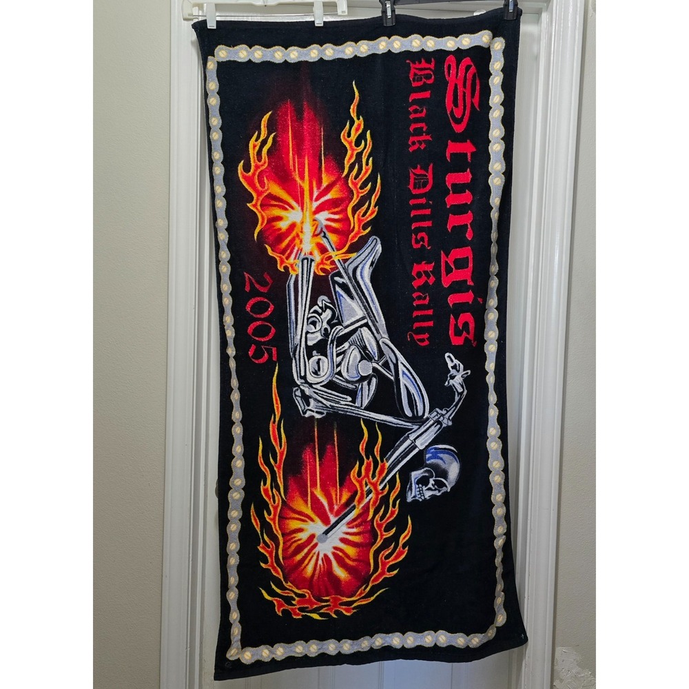 Vintage Sturgis 2005 Black Hills Rally Beach Towel Motorcycle Flames 29 X‎ 56